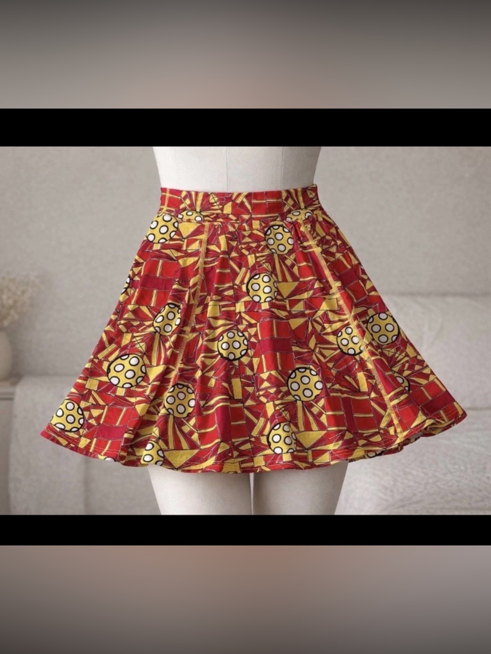 Pickleball Bella Women’s XL A-Line Skort Red Yellow Geometric Ball Pocket NWT